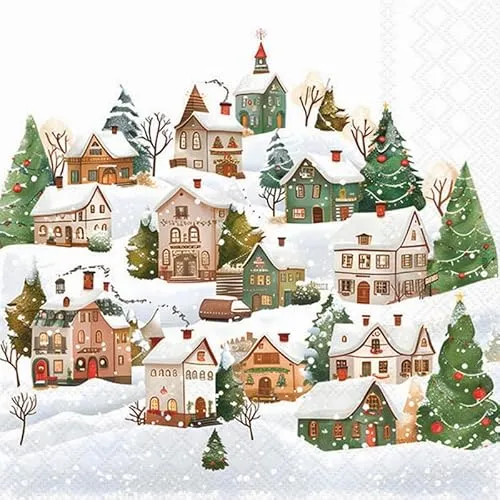Servietten Weihnachten Niedliche Winterstadt als Tischdeko. Papierservietten mit Motiv. Auch für Decoupage und Serviettentechnik 33x33cm 20