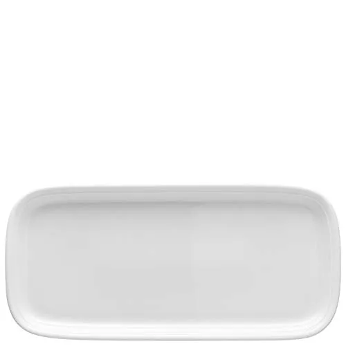 Thomas Trend Weiss Kuchenplatte rechteckig - Servierplatte aus hochwertigem Porzellan mit feiner Rillenstruktur, spülmaschinenfest und ideal für stilvolles Servieren von Kuchen und Torten.