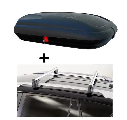 Dachbox VDPBA320 Liter + Dachträger Sherman für Jeep Cherokee (KJ) 5-Türer - Gepäckträger mit 320 Liter Volumen, ideal für Reisen und Outdoor-Aktivitäten, speziell für Jeep Cherokee (KJ) 5-Türer entwickelt.