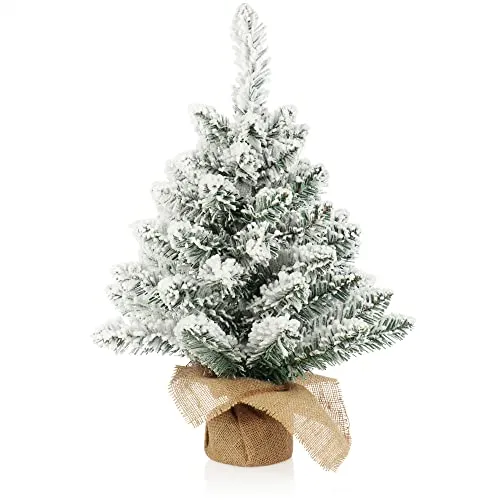 COM-FOUR® Deko-Baum Weihnachten, Kleiner Schmuckbaum mit Dekoschnee | Tolle Tischdeko für die Adventszeit