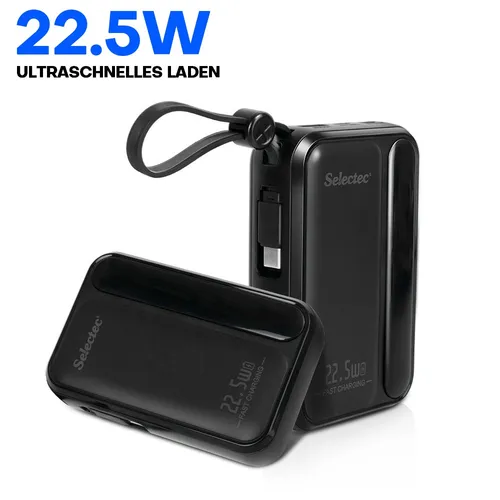 Powerbank 20000mAh USB-C USB-A Schnelllader Handy Smartphone Power-Bank schwarz