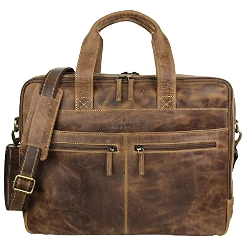 Greenburry Aktentasche Vintage 1572-25 braun - Hochwertige Aktentasche aus Echtleder mit gepolstertem Laptopfach für Geräte bis 15,4 Zoll. Ideal für Beruf und Alltag, mit praktischen Fächern und verstellbarem Schultergurt.