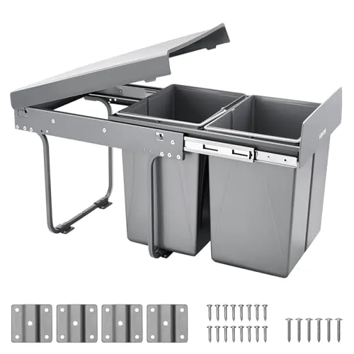 VEVOR Ausziehbarer Abfallbehälter 20Lx2 für Unterschrank - Küchenabfalleimer mit 2x20L Kapazität, platzsparend und einfach ausziehbar für eine saubere und organisierte Küche.
