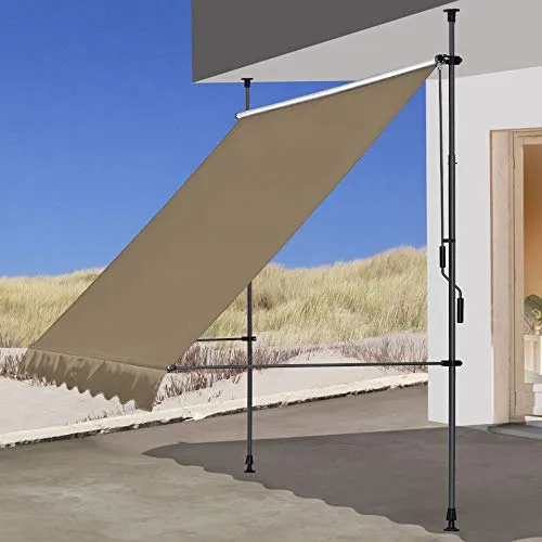 QUICK STAR Klemmmarkise 200x130cm Beige - Höhenverstellbare Balkonmarkise ohne Bohren - Markisen für Balkon und Terrasse, 100% wasser- und UV-beständig, mit einfachem Kurbelantrieb und flexibler Höhe von 200-290cm, ideal für Mietwohnungen.
