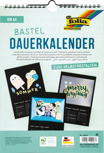 Folia Bastelkalender, DIN A4, Schwarz mit Spiralbindung # 2159.2093