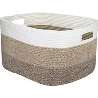 HMF 39013-55CM-80 XXL Wäschekorb Baumwolle Eckiger Aufbewahrungskorb Griffen 55 x 43 x 30 cm Weiß-Braun
