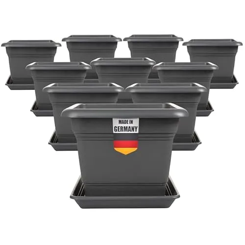 2friends Pflanzkübel Groß Außen 40x40 cm, 10er Set Anthrazit Blumentopf Gross für Terrasse und Garten Robuster Pflanztopf 40 cm Durchmesser Blumenkübel