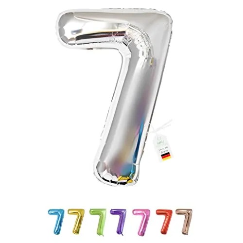 LITTLE BIRTHDAY | Zahlen Luftballon | Folienballon | Helium Gas Balloon Ballon | 101 cm | 0 1 2 3 4 5 6 7 8 9 in vielen Farben | Geburtstag | Kindergeburtstag | Deko | silber 7