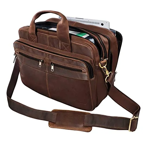 STILORD 'Alexander' Lehrertasche Herren Leder Vintage - Messenger-Bag aus echtem Rindsleder im zeitlosen Vintage Design, ideal für Uni und Büro mit herausnehmbarer Laptophülle für 14 Zoll Laptops und erweiterbarem Platzangebot.