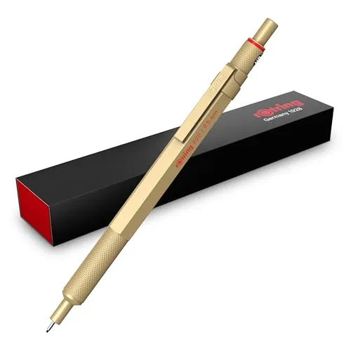 rOtring 600 Druckbleistift | HB-Mine0,5 mm | Drehminenstift mit Vollmetallschaft | Gold | Rutschfestegerändelte Griffzone und Sechskantschaft