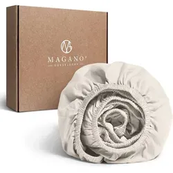MAGANO Spannbettlaken Premium Bettlaken, Gummizug: rundum, Ultra weich, Knitterarm, Hypoallergen beige|weiß 200 cm x 200 cm