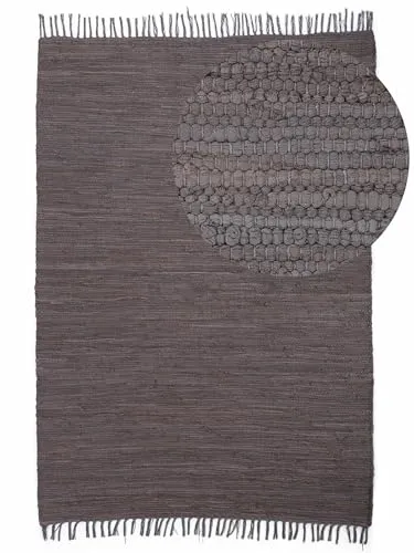 carpetfine Flickenteppich Kelim Chindi Uni Mauve 160x230 cm - Teppiche: Handgewebter Fleckenteppich aus 100% Baumwolle, langlebig und pflegeleicht, ideal für jeden Wohnbereich im Boho-Look.