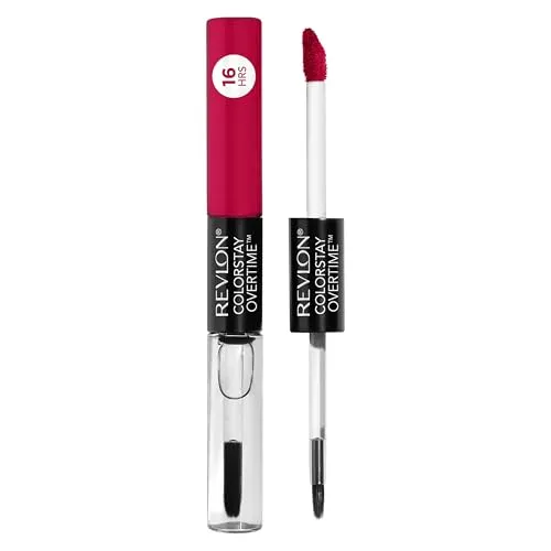 Revlon Colorstay Overtime Lipcolor, Dual Ended Longwearing Liquid Lipstick With Clear Lip Gloss, With Vitamin E In Red/Coral, Unending Red (480)