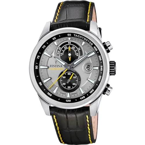 Festina Herren-Uhr Chronograph F20695/4 - Eleganter Stil mit Leder-Armband - Chronograph für Herren, kombiniert elegantes Design mit präzisem Quarzwerk, wasserdicht bis 10 ATM und Stoppfunktion für den aktiven Lebensstil.