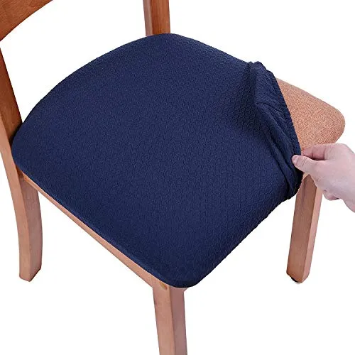 Homaxy Stretch Spandex Jacquard Esszimmerstuhl Sitzbezüge, herausnehmbarer waschbarer Anti-Staub Esszimmerstuhl Sitzkissen Hussen - 6er Set, Marine Blau