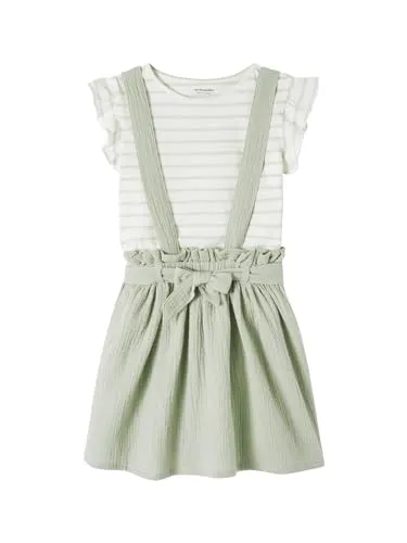 vertbaudet Kleid & Hose Mädchen-Set: T-Shirt + Rock in Salbeigrün - Kleider-Sets aus 100% Baumwolle, pflegeleicht und ideal für den täglichen Gebrauch, Größe 146/152.