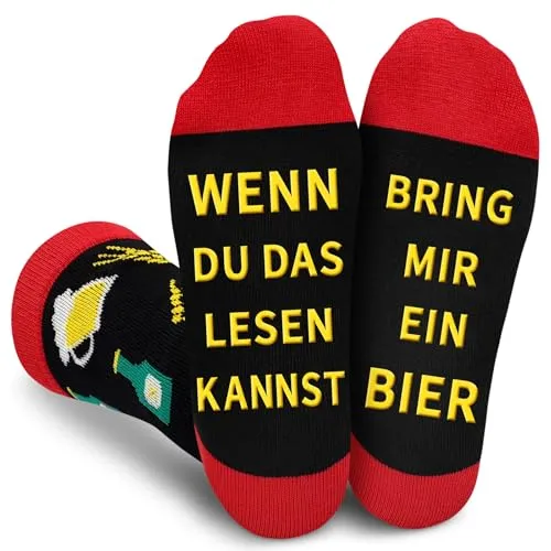 Gemtte Socken Geschenke für Männer, Lustige Socken Bierliebhaber, Wenn Du Das Lesen Kannst, Bring Mir ein Bier/Einen Whisky, Geschenk für Papa Opa Freund Whiskyliebhaber Bierliebhaber (Rot, Bier)