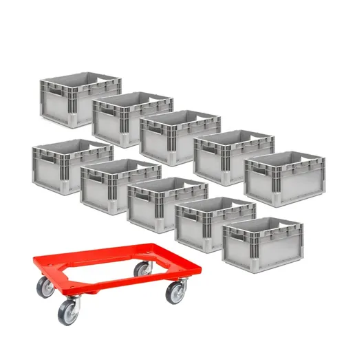 SSI Schäfer EuroBox grau 40x30x22 cm, 20,4L - gebraucht 10er Set inkl. Rollwagen