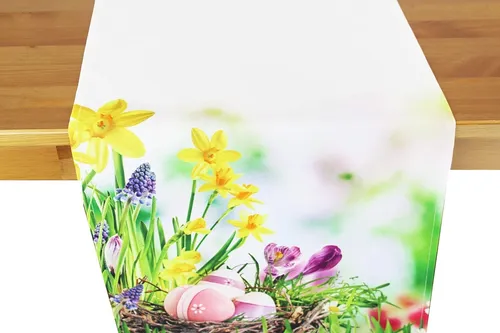 Tischläufer FRÜHLINGSERWACHEN 40x160 cm Fleckschutz Frühling Sommer Blumen NEU