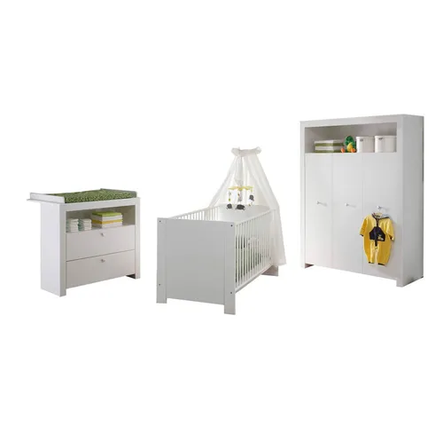 Lomadox Babyzimmer-Komplettset OLBIA-19 (3-tlg) – Wickeltisch, Babybett & Kleiderschrank in Weiß - Moderne 3-tlg. Babyzimmer Kombination OLBIA-19 in Weiß. Viel Stauraum für Spielzeug und Wickelutensilien. Das Babybett lässt sich einfach in ein Kinderbett umbauen. Möbel mit geprüfter Qualität für langanhaltende Freude.