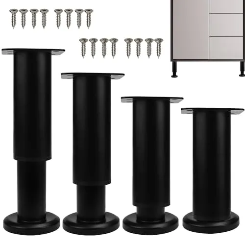 SLTAXAR 4 Stück Möbelfuß Höhenverstellbar, Möbelfuss Metall Schwarz Verstellbar 12-18cm Möbelfüße Höhenverstellbare Möbelbeine Bettfüße Einstellbar Stützfüße für Möbel Standfüße für Schrank Bett