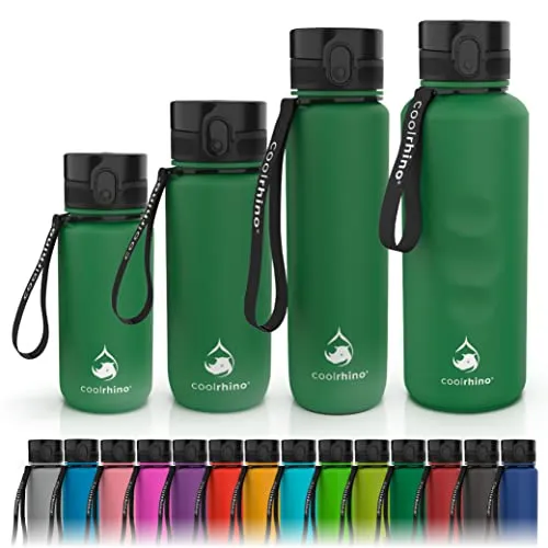 coolrhino Trinkflasche 350ml für Sport, Outdoor, Schule, Fitness & Kinder - Wasserflasche auslaufsicher und Bpa frei - Flasche für Kohlensäure geeignet (Rhino Forest green, 350ml)