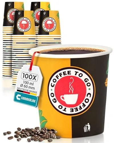 Commerline Kaffeebecher to go, 200 Stück 4oz/100ml | Pappbecher Cups Coffee to Go Becher | Kaffee to go Papierbecher Hartpapier Einwegbecher | Einweg Becher für Kafee/Tee