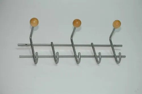 Garderobe Hakenleiste Garderobenleiste Kleiderhaken Stahl/Holz matt chrom/Buche 430 x 160 x 115mm