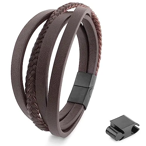 Akitsune Pathfinder Synthetisches Lederarmband - Elegantes Herrenarmband mit Magnetverschluss - Armbänder für Herren, hochwertiges Kunstlederarmband mit einem eleganten Edelstahl-Magnetverschluss und kostenfreier Rückgabe innerhalb von 30 Tagen.