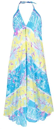 Guru-Shop Midikleid Boho Sommerkleid mit Batik-Druck - Leichtes Boho Sommerkleid mit Batik-Druck, ideal für heiße Tage. Das luftige Neckholder-Design schmeichelt der Figur und sorgt für Komfort. Perfekt für Strand und Freizeit. Größe: Free Size (36-42).