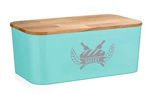 Lashuma Brotkasten Plastik 36x21 cm, Vorratsdose Brot mit Deckel, Brotaufbewahrung eckig türkis