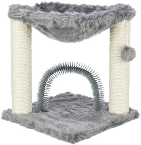 TRIXIE Kratzbaum mit Bürste, 50 cm, Grau - Aktivitätskratzbaum für Katzen, mit Massagebogen und Fellpflegefunktion, aus hochwertigem und widerstandsfähigem Material für langlebigen Spielspaß.