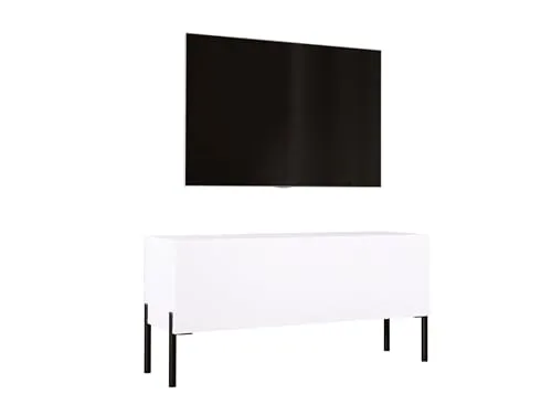3E 3xE living.com TV- Schrank in Weiß Matt mit Beinen in Schwarz, A: B: 100 cm, H: 52 cm, T: 32 cm
