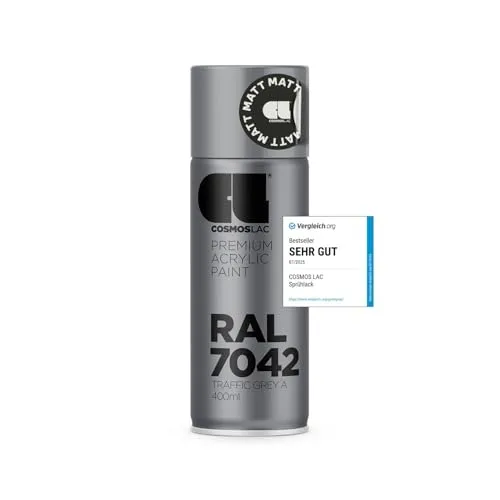 Sprühlack grau, matt - Hochwertige Sprühfarbe für kreative Projekte - Hochwertige Sprühfarbe in RAL 7042 - verkehrsgrau matt. Ideal für DIY-Projekte auf Kunststoff, Metall und mehr. Trocknet schnell, bietet starken Halt und UV-Schutz für langlebige Ergebnisse.