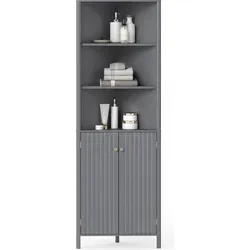 COSTWAY 172,5 cm Küchenschrank schmal – Platzsparender Eckschrank mit 2 Türen und 5 Ablagen