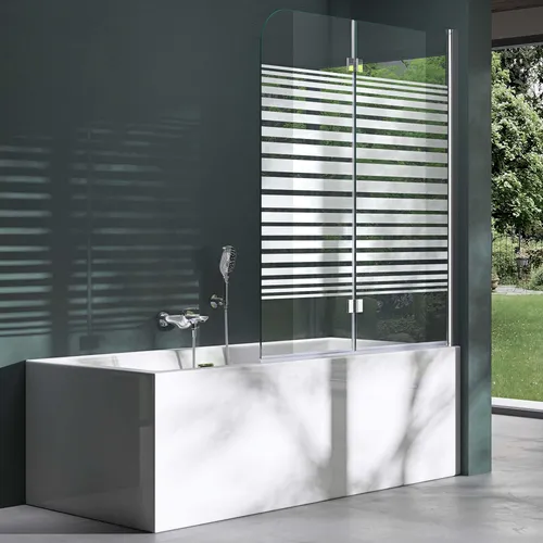 Mai & Mai Duschwand für Badewanne, faltbar 180° Sicherheitsglas - Duschabtrennung für Badewanne, 117cm breit und 141cm hoch, schwenkbar, aus 6mm ESG-Sicherheitsglas mit NANO-Beschichtung für einfache Reinigung.