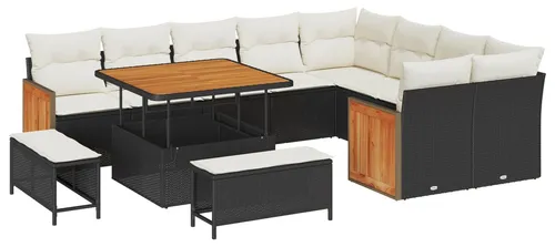 vidaXL Garten-Sofa-Set 12 pcs Schwarz und Creme - Gartenmöbel-Set mit wetterfesten Kissen und UV-beständigen Materialien – ideal für stilvolle Entspannung im Freien. Perfekt für Garten und Terrasse!