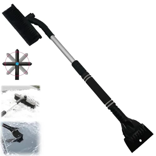 Mino Plus Eiskratzer & Schneebürste 2 in 1,Auto Besen Schnee,Abnehmbarer eiskratzer,einziehbare Winter-Schneebürste mit rutschfestem Schaumstoffgriff,für Auto und SUV LKW windschutzscheibe (Schwarz)