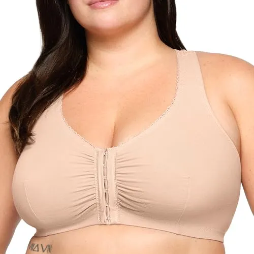 Glamorise Damen Perfectcomfort Baumwolle-BH - Funktionsunterwäsche mit besonders weichen Baumwoll-Stretch-Cups, atmungsaktivem T-Rücken und praktischem Vorderverschluss für maximalen Komfort.
