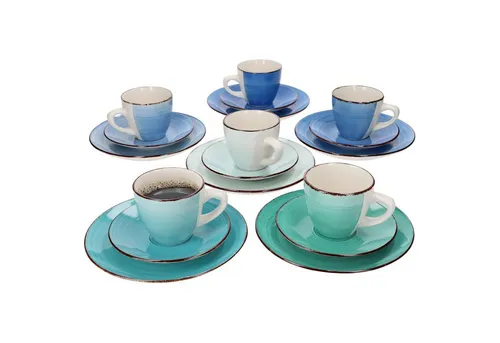 MamboCat Kaffeeservice 18tlg. Blue Curacao für 6 Personen - Mediterranes 18-teiliges Kaffeeservice aus Steingut in einzigartigen Blau- und Grüntönen, handbemalt und ideal für stilvolle Kaffeekränzchen oder als besonderes Geschenk.