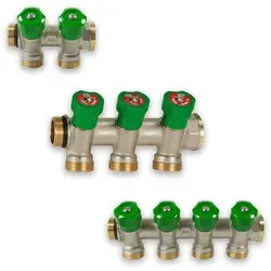 Etagen- und Sanitärverteiler aus Messing, 2-Ausgänge - Sonstige Elektroinstallationsartikel, DVGW-zertifiziert und robust für zuverlässige Wasserverteilung in Ihrem Zuhause.