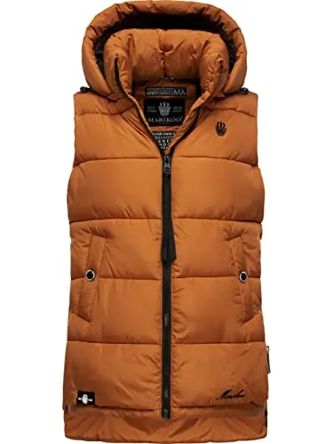 MARIKOO Damen Winter Steppweste Zarinaa Rusty Cinnamon - Funktionsjacke mit abnehmbarer Kapuze, wasserabweisend und warm gefüttert – ideal für Herbst und Winter, perfekt für Outdoor-Aktivitäten und Stadtbummel.