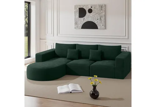 Hawthyhome Ecksofa L-Form 264x177cm aus Cord, grün, montagefrei