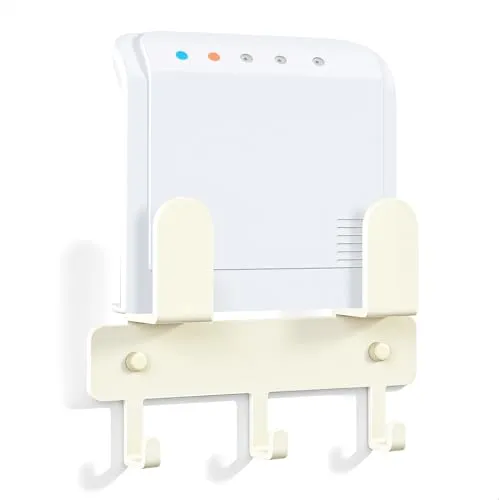 Router Regal, Router Halterung Wand Router Aufbewahrungsbox Verstecken, Kabelbox Organizer für WLAN Router und Steckdosenleiste ohne Bohren, Weiß