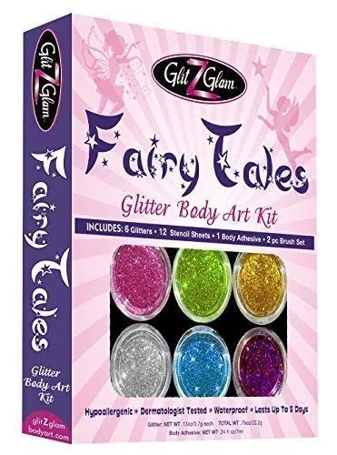 Märchen Glitter-Tattoo-Set mit 6 grossen Glitter und 12 erstaunlichen Schablonen - temporäre Tattoos & Körperkunst