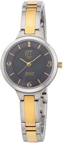 ETT Solaruhr Solar Drive ELT-12146-52M, 2-tlg. Set mit Bandkürzgerät - Damenuhr aus Titan, solarbetrieben mit 120 Tagen Dunkelgangreserve, wasserdicht bis 5 bar und stilvolles bicolor Armband für eleganten Tragekomfort.