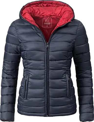 MARIKOO Damen Übergangsjacke Lucy Blau - Leichte Steppjacke mit Kapuze - Funktionsjacken: Modische, wasserabweisende Steppjacke mit tailliertem Schnitt, ideal für Übergangszeiten und vielseitig kombinierbar.