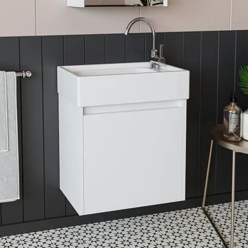 ROOMART Badmöbelset 50cm Unterschrank mit Waschbecken Badezimmer Möbel Gäste WC (Waschbecken mit Unterschrank, weiß)