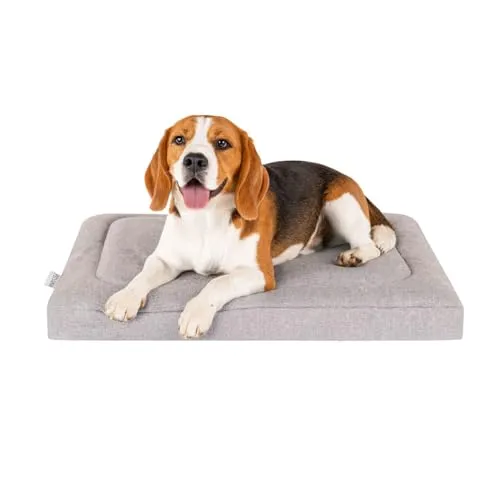 Petsona Hundebett Hundekissen rutschfeste Unterseite Waschbarer Bezug, Grau,L