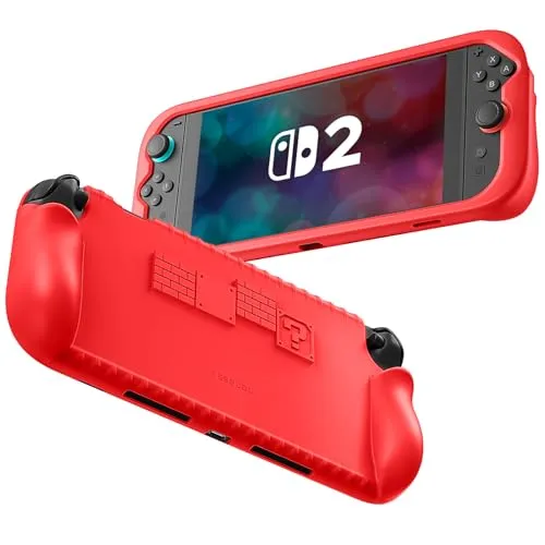 FINTIE Hülle für Nintendo Switch 2 (2025) mit Spielkartenfächern – Weiches Silikon [rutschfest] Stoßfeste Schutzhülle, Ergonomische Griffhülle für Switch 2 Konsole 7.9 Zoll,Rot